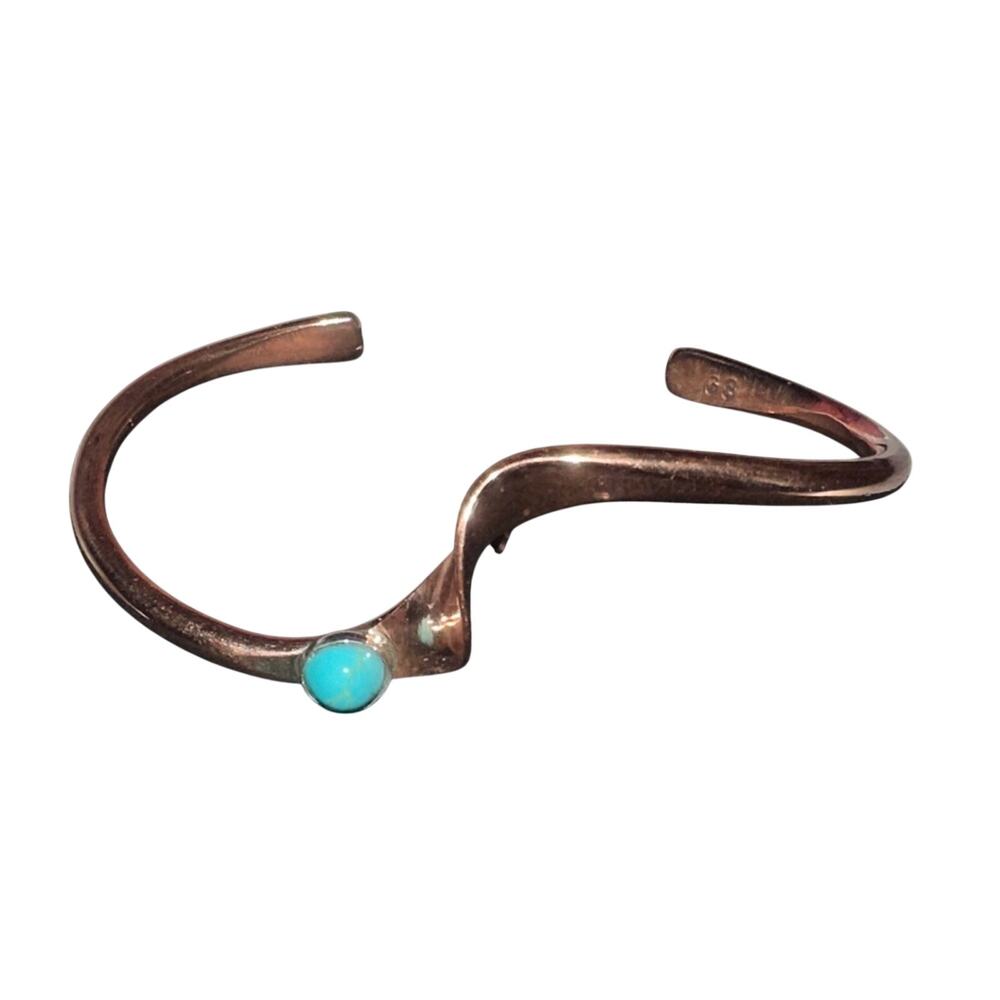 Copper and Turquoise Adjustable Bracelet with Stamp - Picture 2 of 4